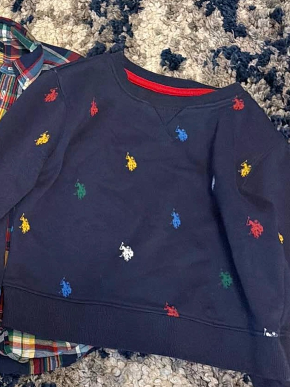 U.S. Polo Navy Crewneck Sweatshirt with Multicolor Polo Embroidery 4T